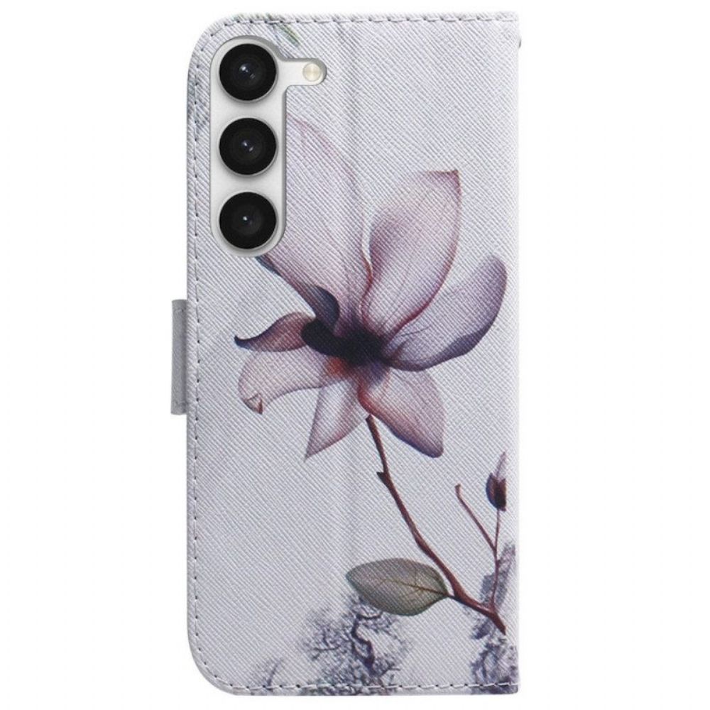 Leren Hoesje voor Samsung Galaxy S23 Plus 5G Roze Bloem