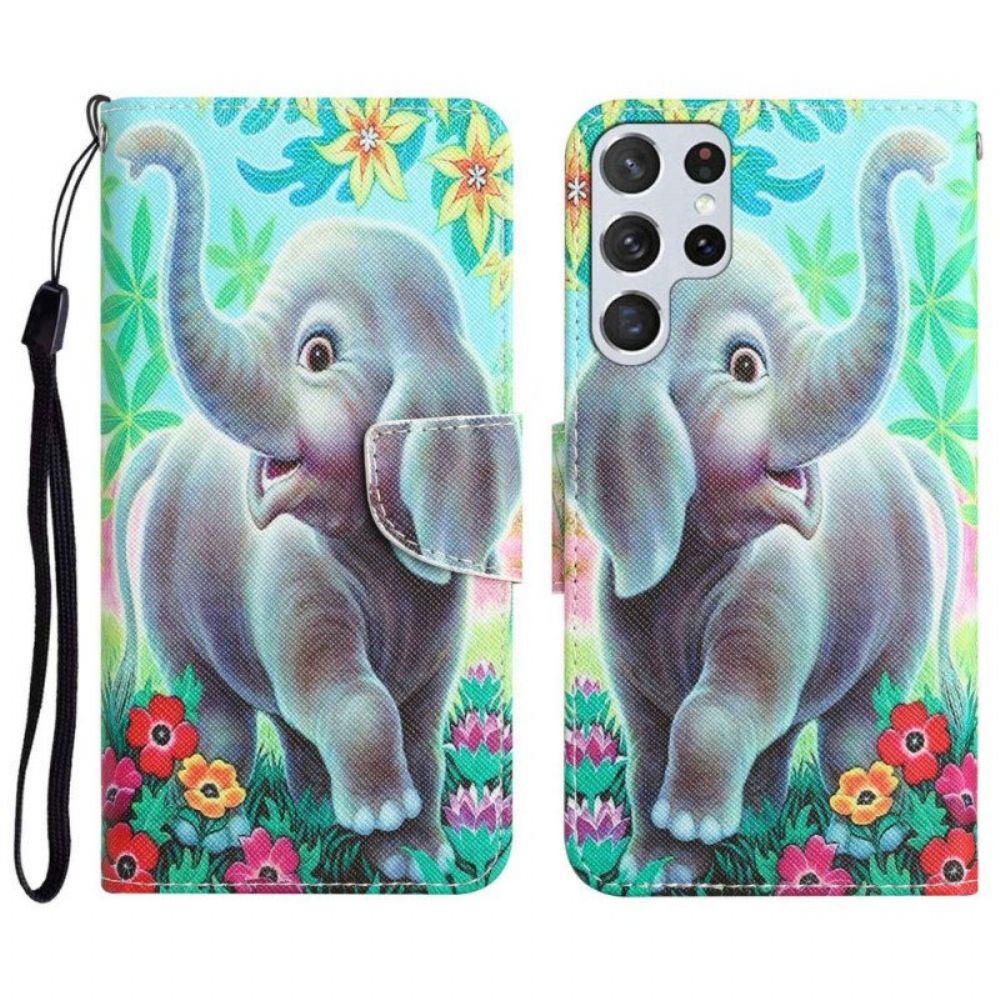 Leren Hoesje voor Samsung Galaxy S23 Ultra 5G Met Ketting String Olifant