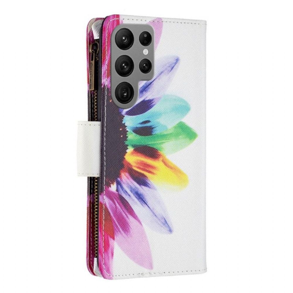 Leren Hoesje voor Samsung Galaxy S23 Ultra 5G Portemonnee Leren Bloemen Portemonnee