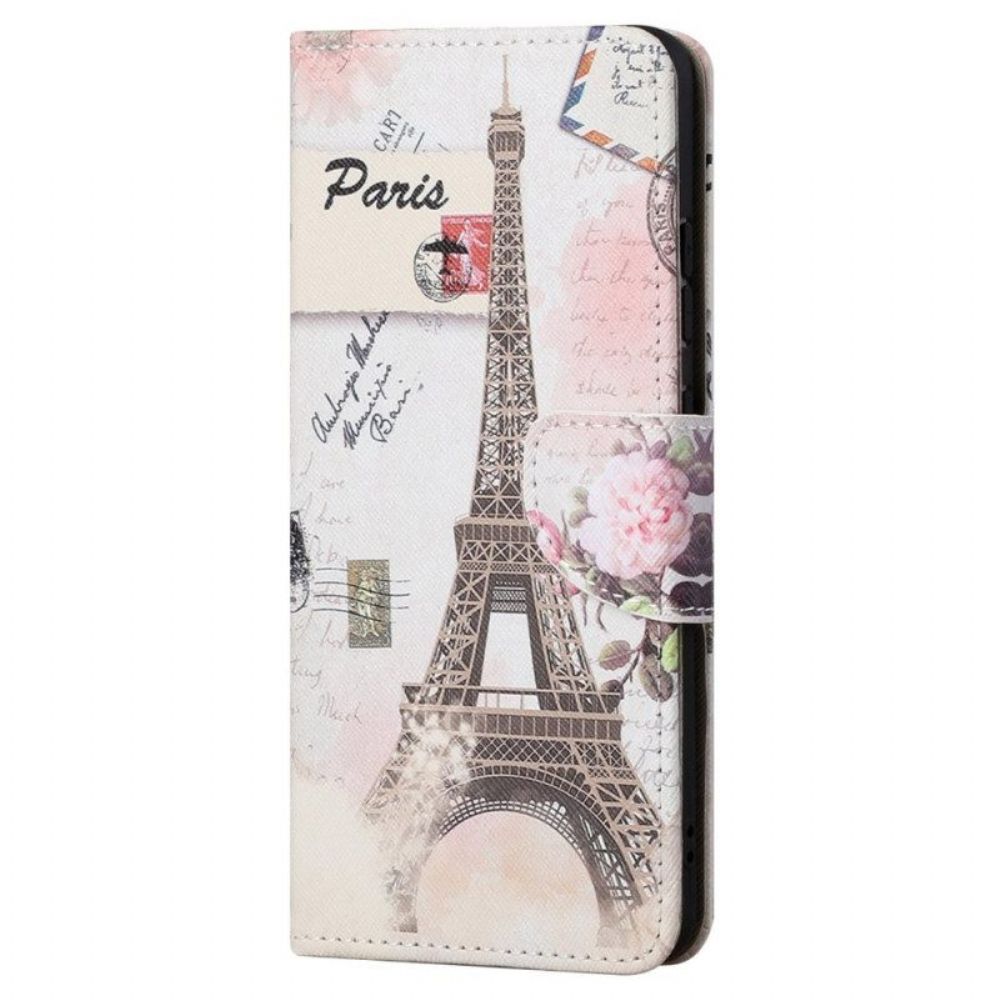 Leren Hoesje voor Samsung Galaxy S23 Ultra 5G Vintage Eiffeltoren