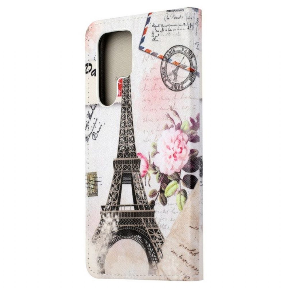 Leren Hoesje voor Samsung Galaxy S23 Ultra 5G Vintage Eiffeltoren