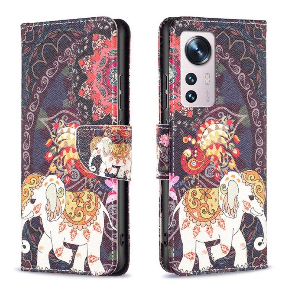 Leren Hoesje voor Xiaomi 12 / 12X Indische Olifanten