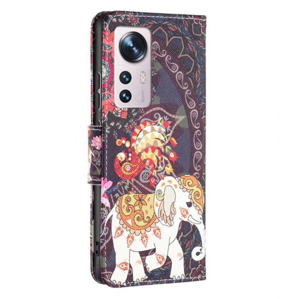 Leren Hoesje voor Xiaomi 12 / 12X Indische Olifanten