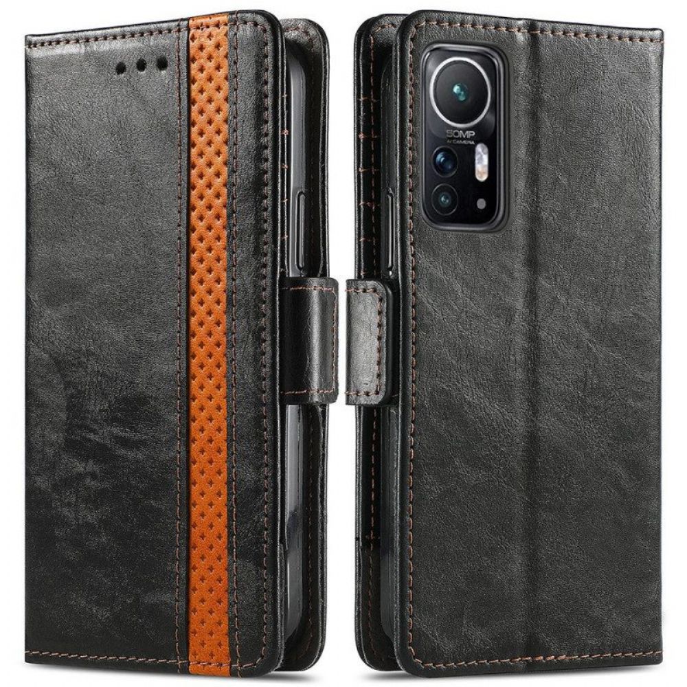 Leren Hoesje voor Xiaomi 12 / 12X Tweekleurige Dubbele Sluiting