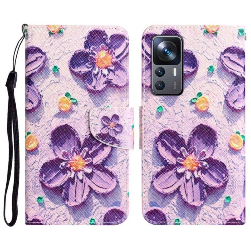 Leren Hoesje voor Xiaomi 12T / 12T Pro Met Ketting Strakke Bloemen