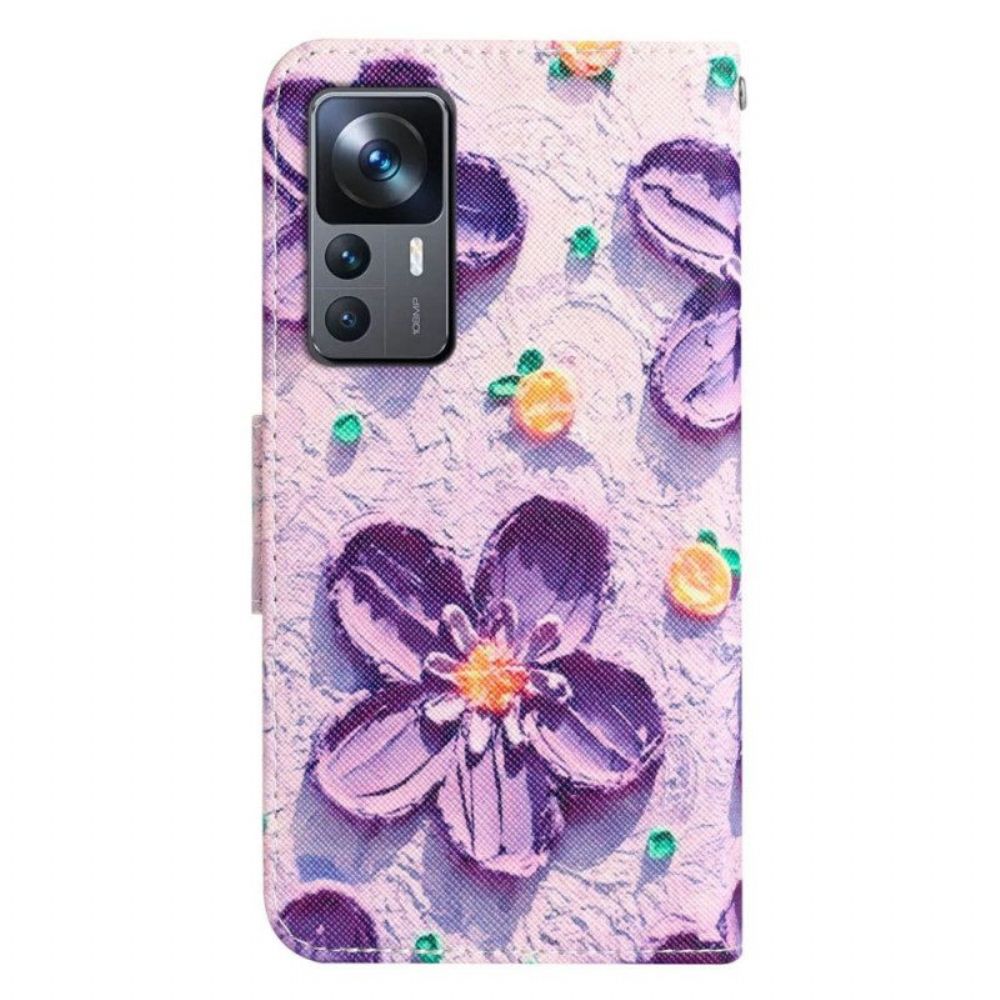 Leren Hoesje voor Xiaomi 12T / 12T Pro Met Ketting Strakke Bloemen