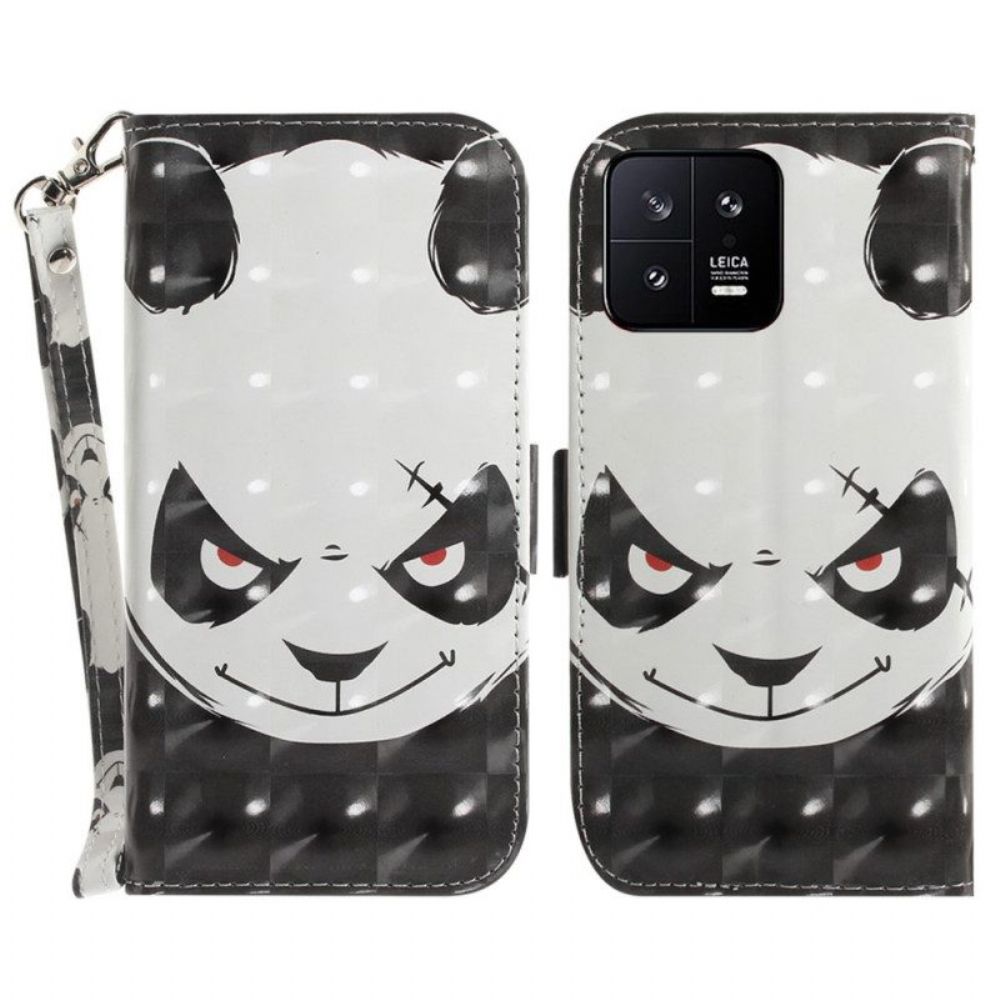 Leren Hoesje voor Xiaomi 13 Met Ketting Boze Panda Met Lanyard