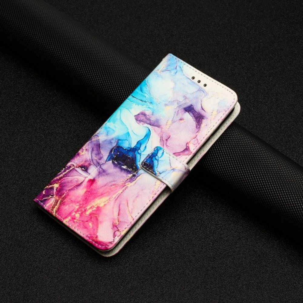 Leren Hoesje voor Xiaomi 13 Met Ketting Marmer Strippen