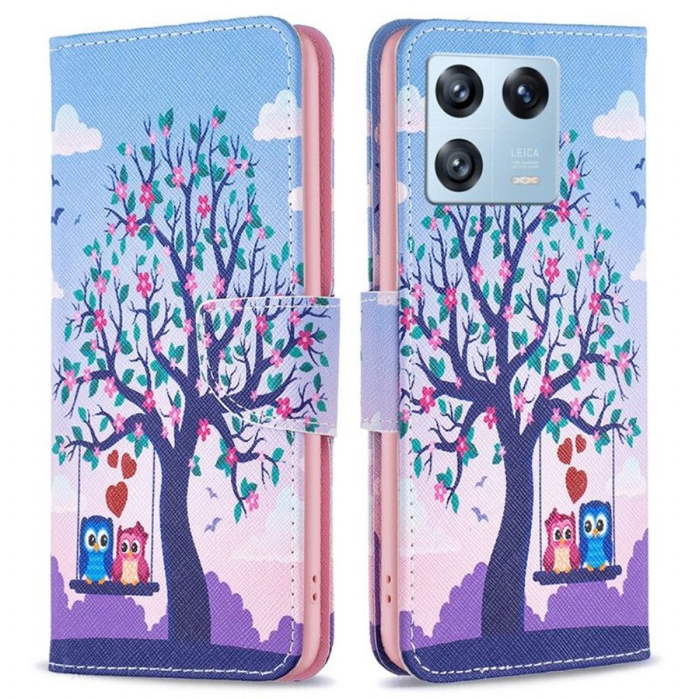 Leren Hoesje voor Xiaomi 13 Pro Uilen Op De Schommel