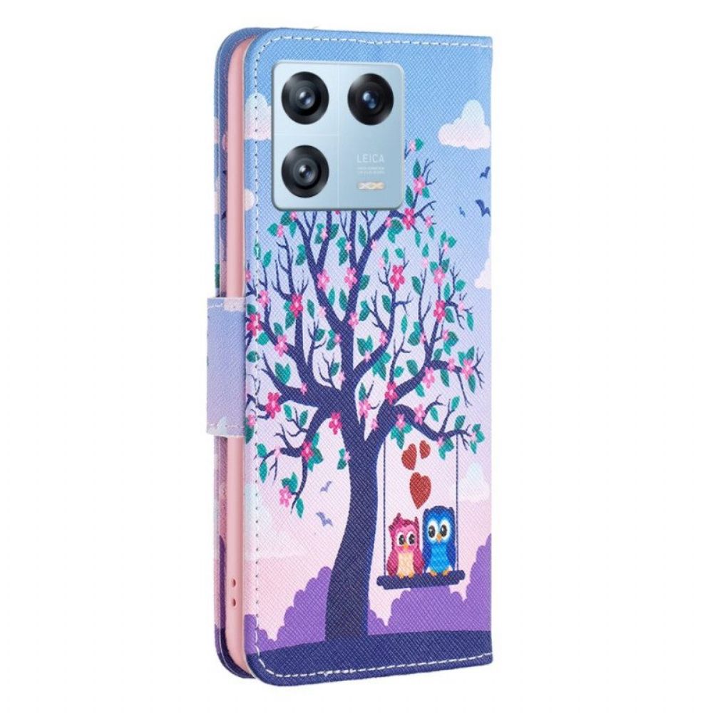 Leren Hoesje voor Xiaomi 13 Pro Uilen Op De Schommel