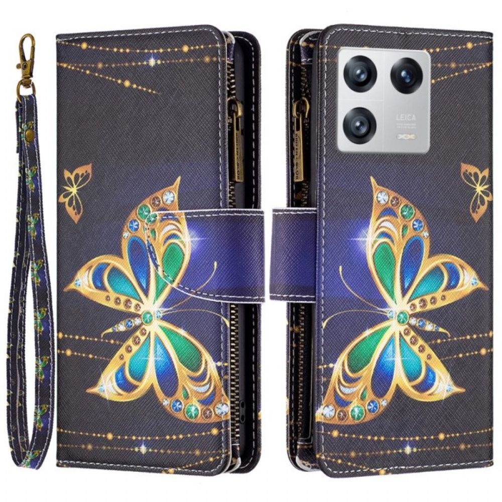 Leren Hoesje voor Xiaomi 13 Vlinders Zak Met Ritssluiting