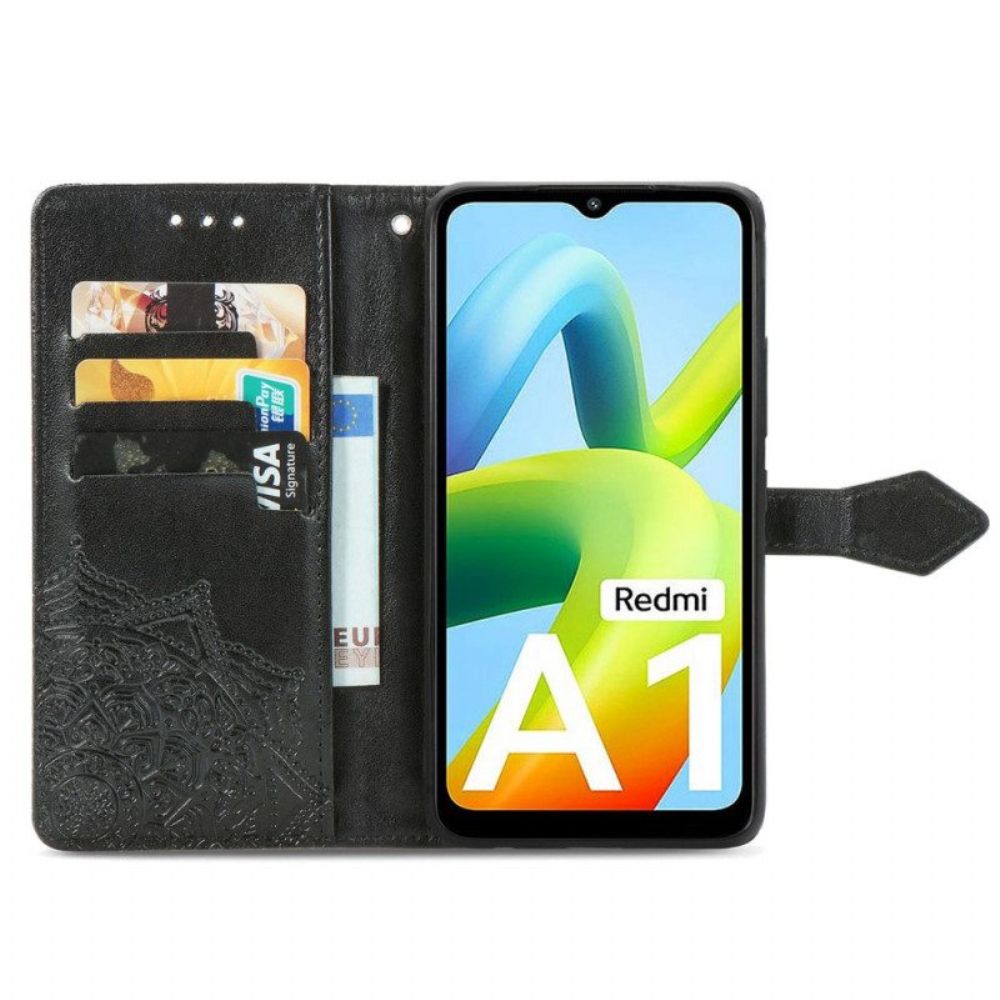 Leren Hoesje voor Xiaomi Redmi A1 Mandala Zon Met Lanyard