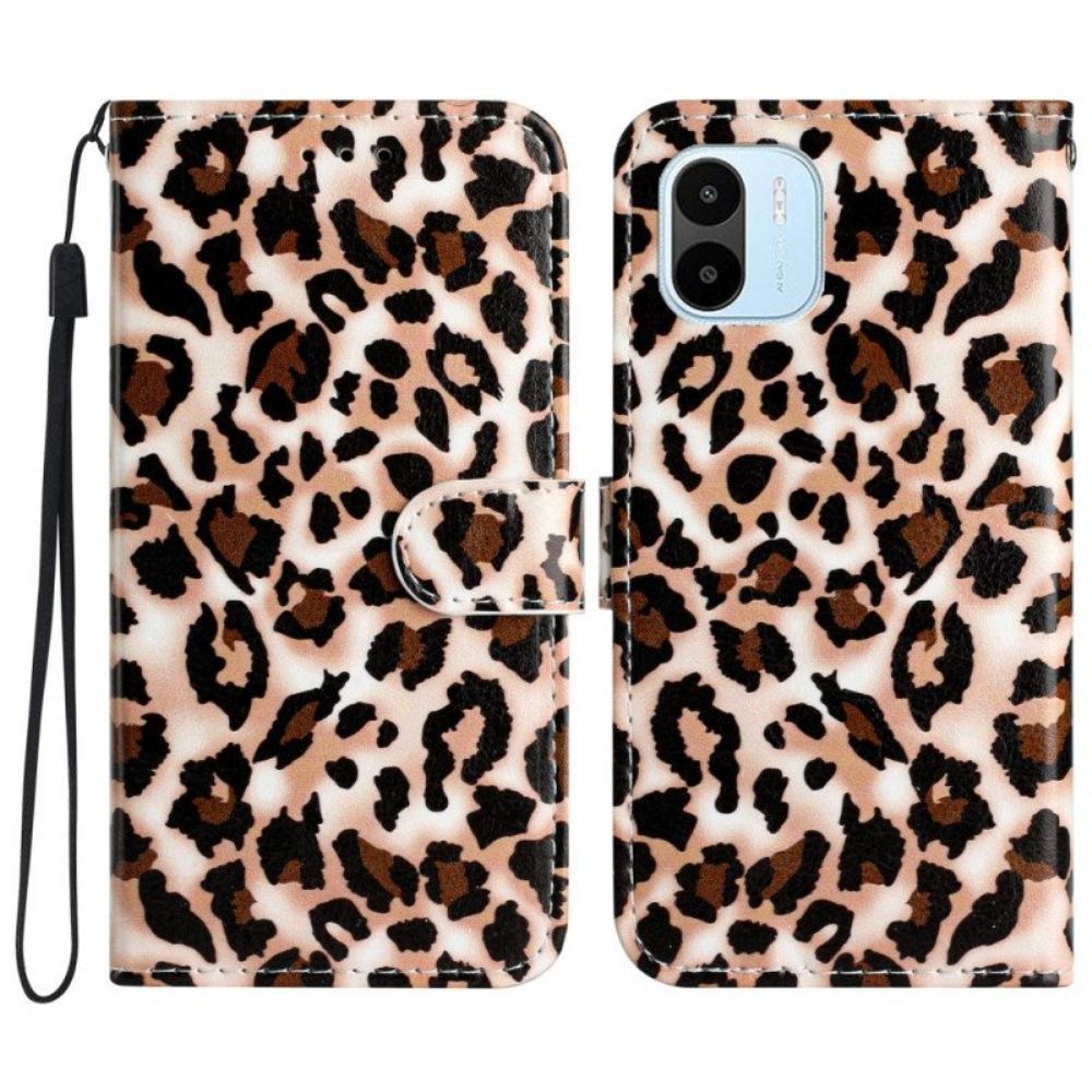 Leren Hoesje voor Xiaomi Redmi A1 Met Ketting Luipaardprint Met Bandjes