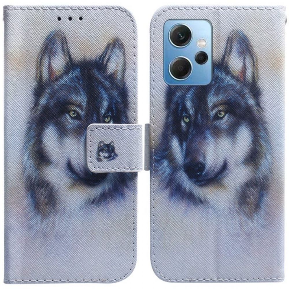 Leren Hoesje voor Xiaomi Redmi Note 12 4G Aquarel Wolf