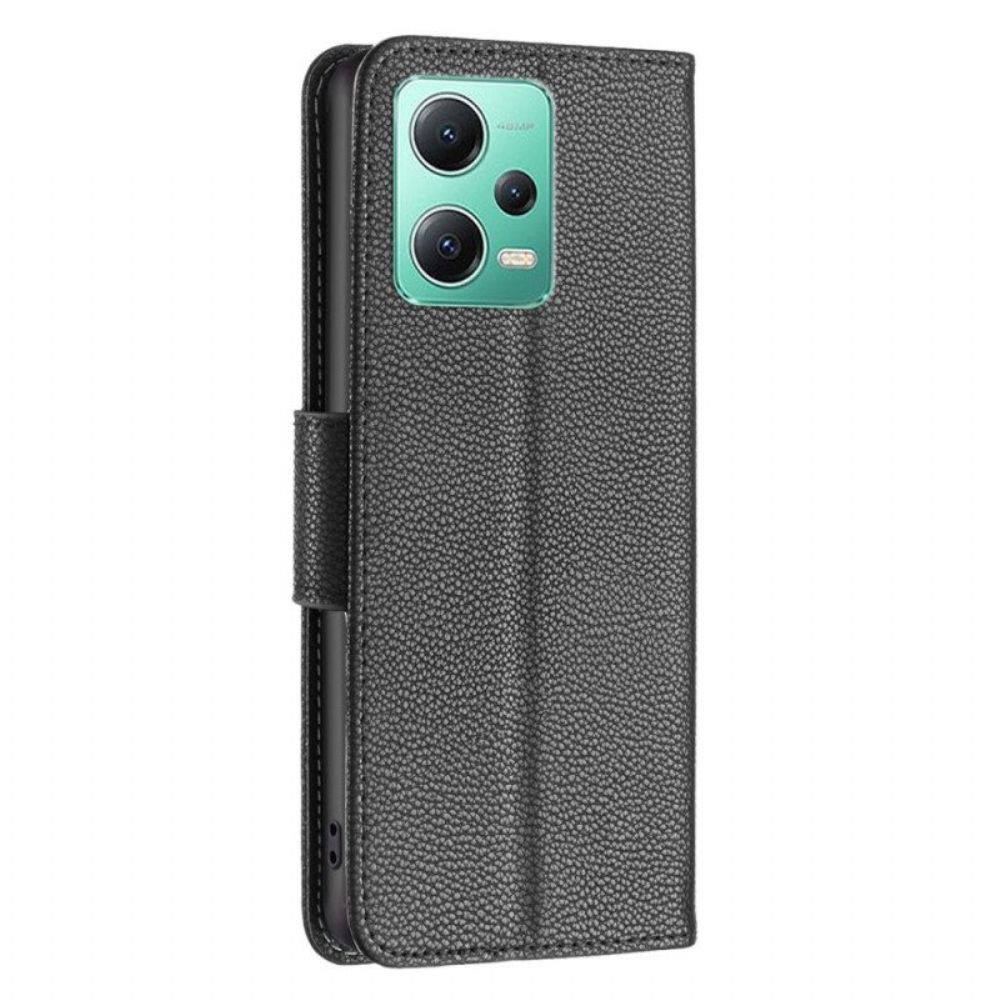 Leren Hoesje voor Xiaomi Redmi Note 12 5G Lychee Schuine Sluiting