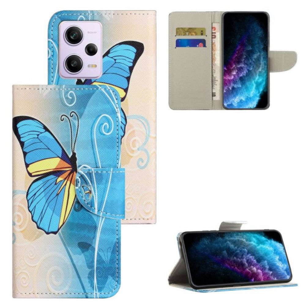 Leren Hoesje voor Xiaomi Redmi Note 12 5G Met Ketting Sublieme Vlinders Met Riem