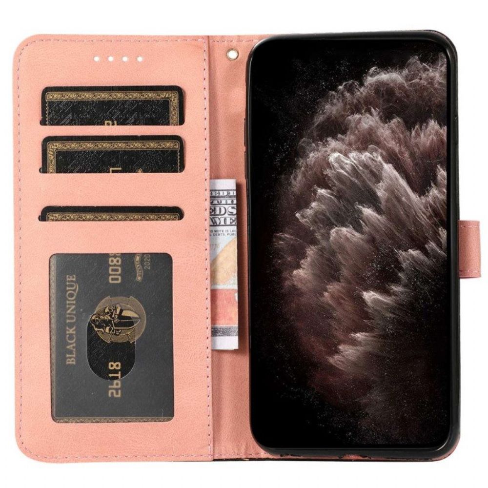 Leren Hoesje voor Xiaomi Redmi Note 12 5G Met Ketting Tweekleurige Riem