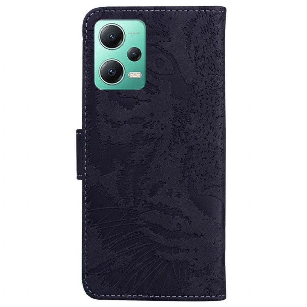 Leren Hoesje voor Xiaomi Redmi Note 12 5G Tijger Voetafdruk