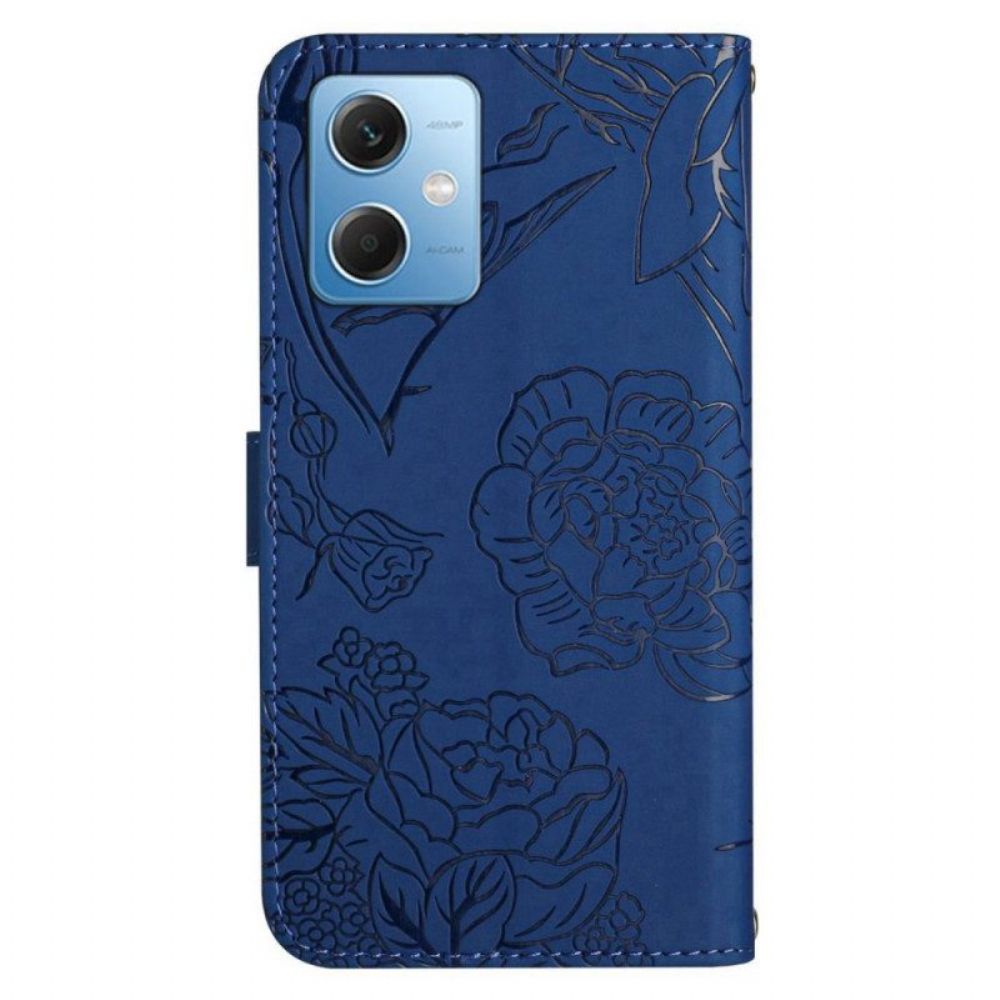 Leren Hoesje voor Xiaomi Redmi Note 12 5G Vlinders En Lanyard