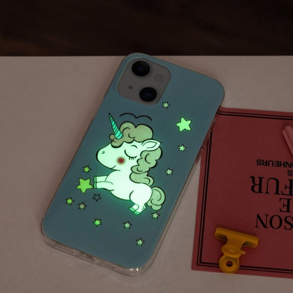 Telefoonhoesje voor iPhone 15 Plus Fluorescerende Eenhoorn