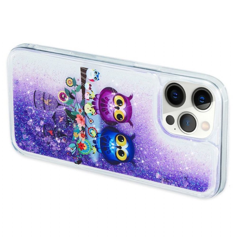 Telefoonhoesje voor iPhone 15 Pro Glitterpaar Uilen