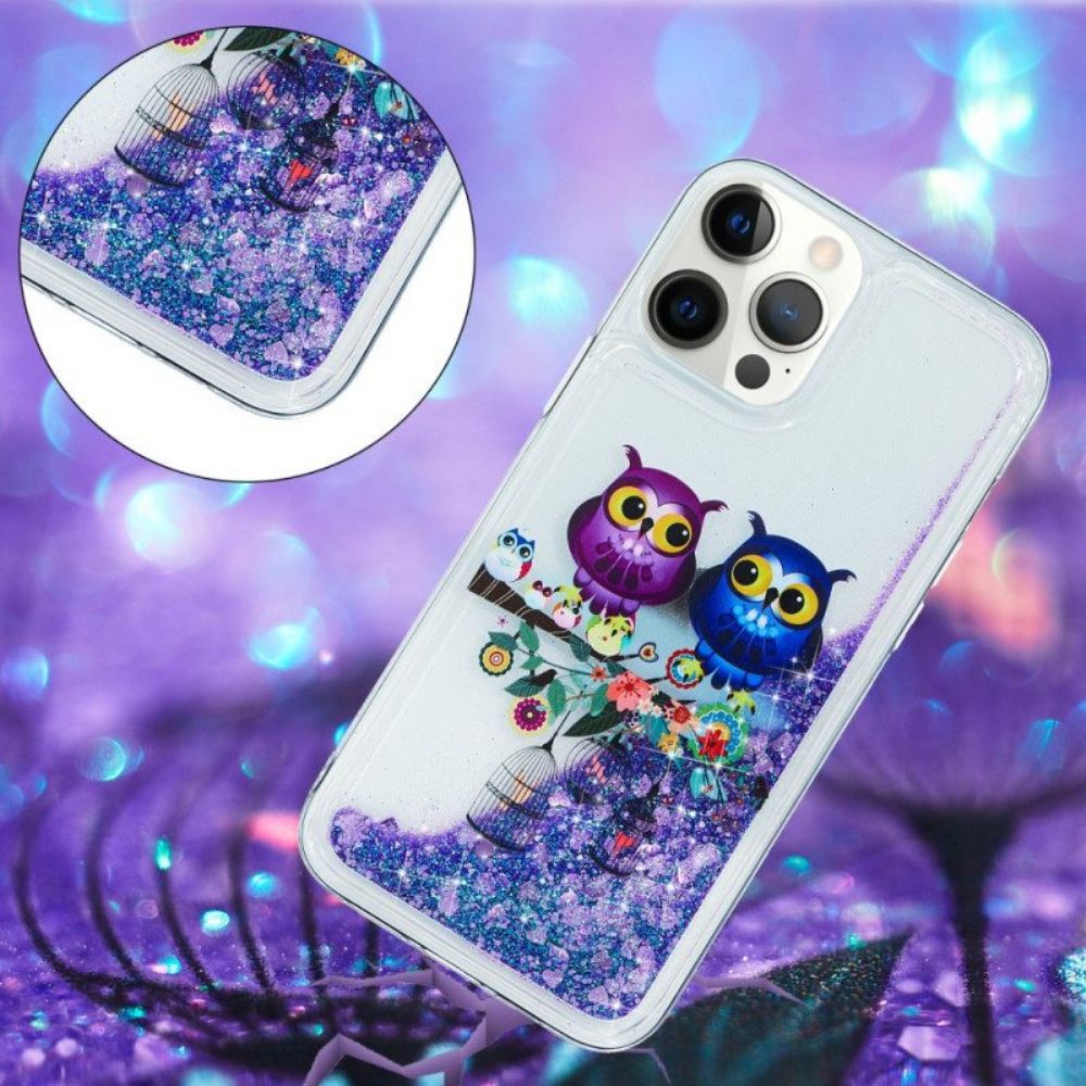 Telefoonhoesje voor iPhone 15 Pro Glitterpaar Uilen