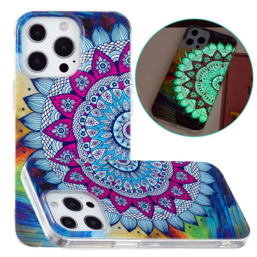 Telefoonhoesje voor iPhone 15 Pro Max Fluorescerende Mandala