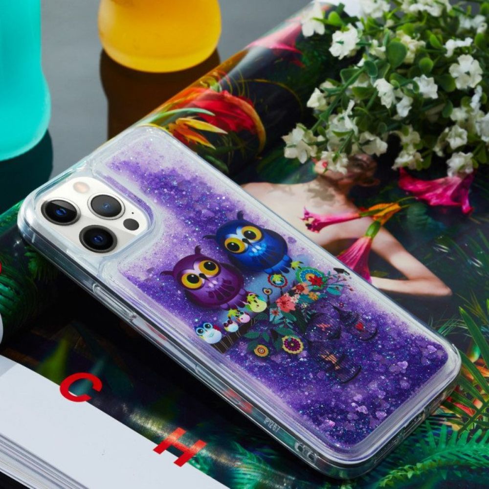 Telefoonhoesje voor iPhone 15 Pro Max Glitterpaar Uilen