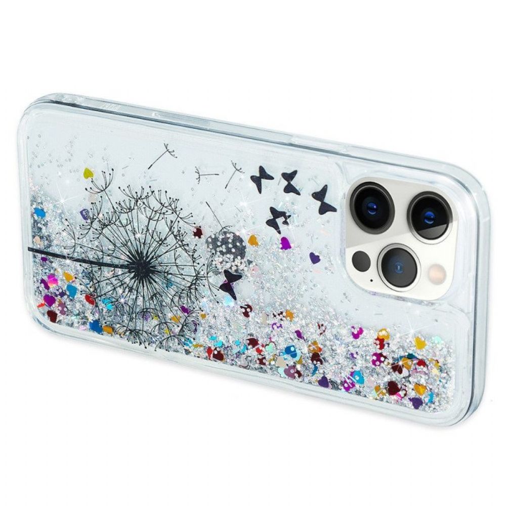 Telefoonhoesje voor iPhone 15 Pro Paardebloemglitter