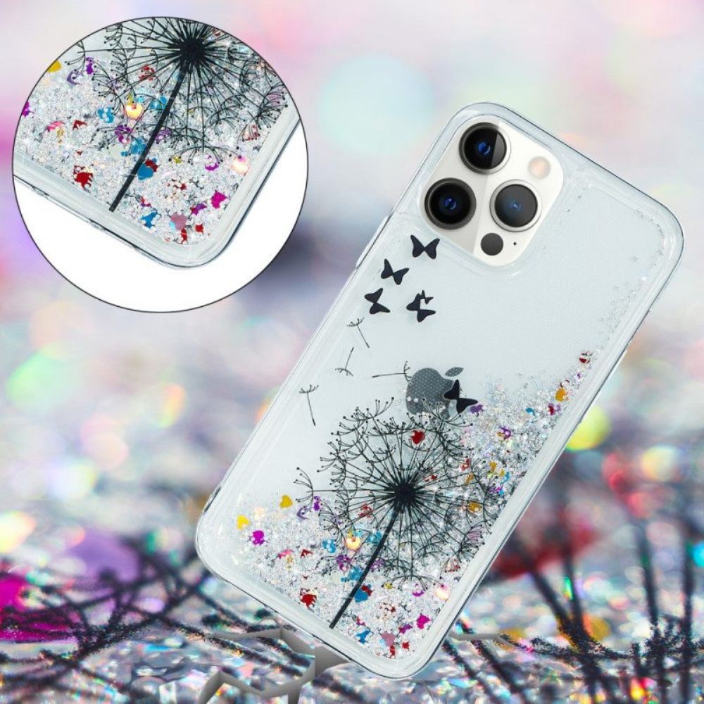 Telefoonhoesje voor iPhone 15 Pro Paardebloemglitter